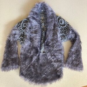 BOLERO CARDIGAN WOOL BLEND GREY KNIT FUZZY 3/4 SLEEVE SHAWL COLLAR SMALL